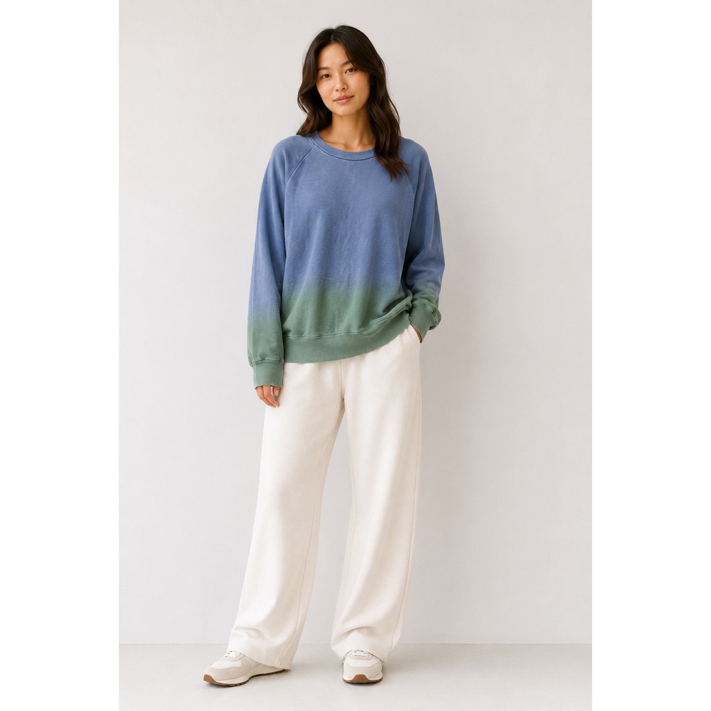 Alternative Apparel Size L Blue Green Dip Dye Ombre Raglan Crewneck Sweatshirt‎